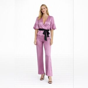 NWT Zara Size XS Pink Purple Satin Wrap Blouse Contrasting Belt